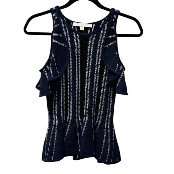 Jonathan Simkhai Navy Blue Striped Cold Shoulder Knit Crochet Peplum - Picture 5 of 8